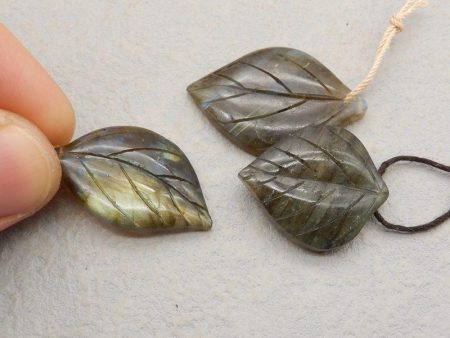 3 PCS Natural Labradorite Carved Leaf Pendant Beads 37*25*5mm, 37*25*7mm, 18.1g Online Sale