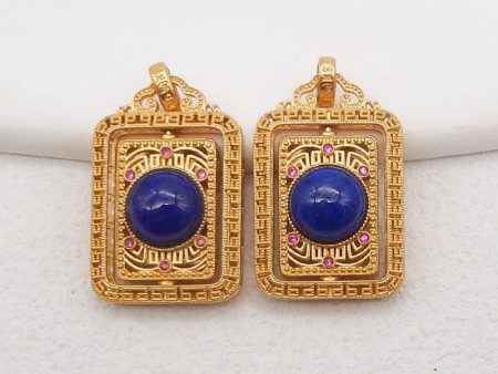 BITEFU 1Pair Silver Gold Plated Natural High Quality Lapis Lazuli Rectangle Gemstone Earring beads 8.3g Sale