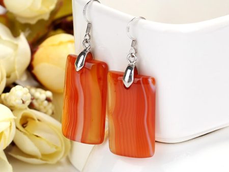 Red stripe Agate Rectangle Drop earrings, natural stone earrings, 21X16X5mm, 9.9g For Discount