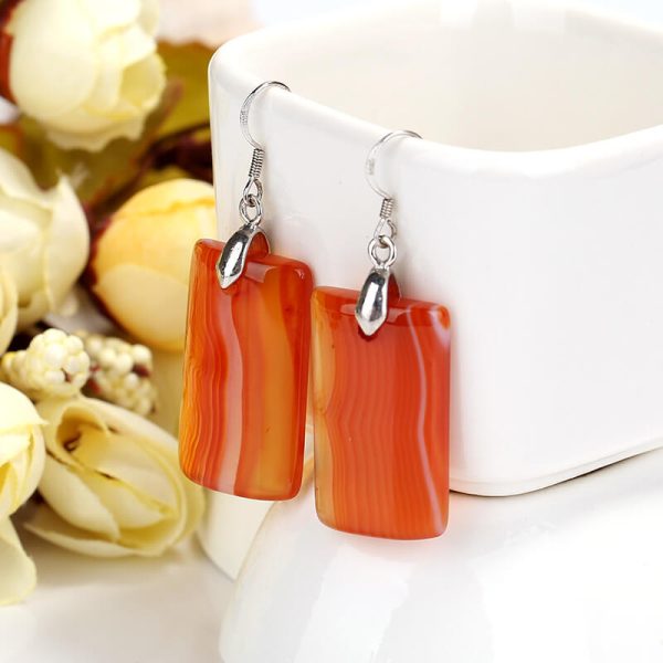 Red stripe Agate Rectangle Drop earrings, natural stone earrings, 21X16X5mm, 9.9g For Discount