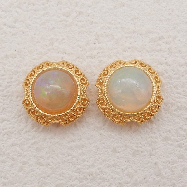 1 Pair Silver Gold Plated Natural High Quality Opal Earring Beads,Jewelry DIY Making,13x9mm, 2.4g Online now