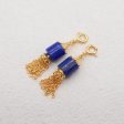 BITEFU 1 Pair Silver Gold Plated Natural High Quality Lapis Lazuli Cylindrical Tassel Gemstone Earring Beads 3g Fashion