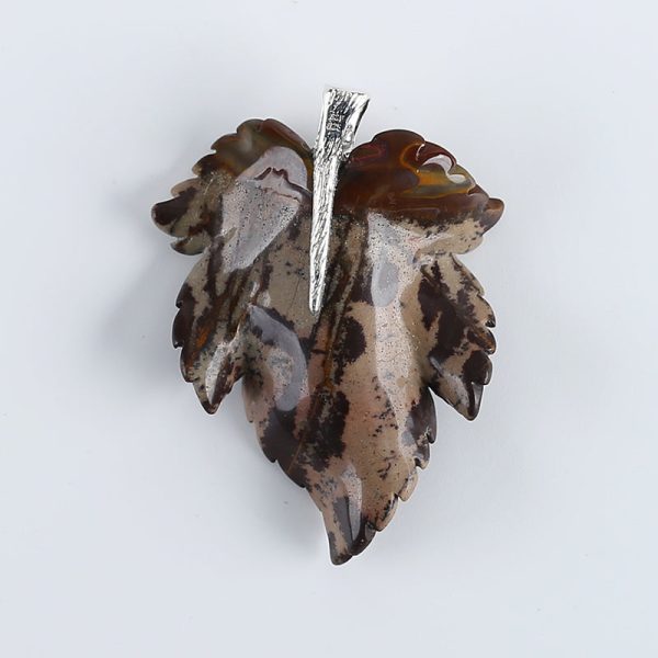 New Natural Chohua Jasper Handcarved Leaf Pendant,925 Sterling Silver Pinch Bail,58x43x7mm,21g Online Sale