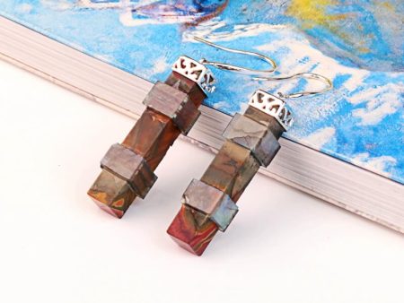 Red Creek Jasper And Labradorite intarsia 925 Sterling Silver Handmade Earring Bead 33x8mm 9.8g on Sale