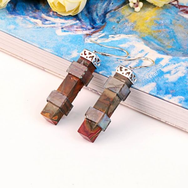 Red Creek Jasper And Labradorite intarsia 925 Sterling Silver Handmade Earring Bead 33x8mm 9.8g on Sale