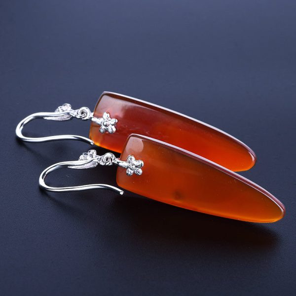 Orange Agate Earrings with 925 Sterling Silver, 30x10x4mm, 4.9g For Cheap