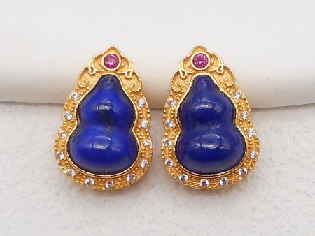 BITEFU 1Pair Silver Gold Plated Natural High Quality Lapis Lazuli Gourd Gemstone Earring beads 2.7g Discount