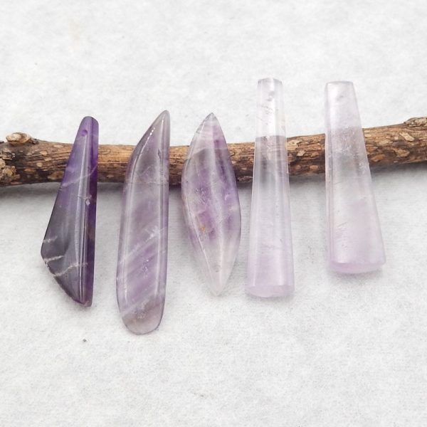 5 PCS Natural Amethyst Pendant Beads 36×10×4mm, 44×9×4mm, 13.1g Cheap