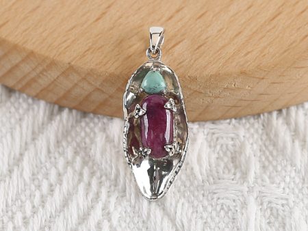 New Arrival!Handmade Jewelry Sterling Silver 925,Turquoise And Ruby Pendant,33×12×6mm, 3.6g For Cheap