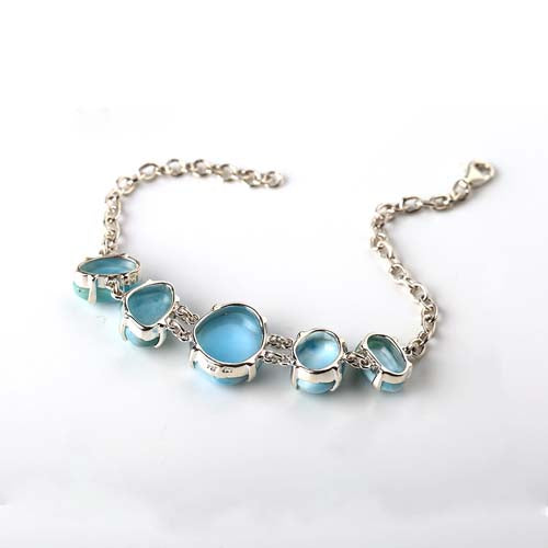 New Natural Stone larimar Handmade Sterling Silver 925 Fashion Buckle Bracelet, 18cm, 11.9g Sale