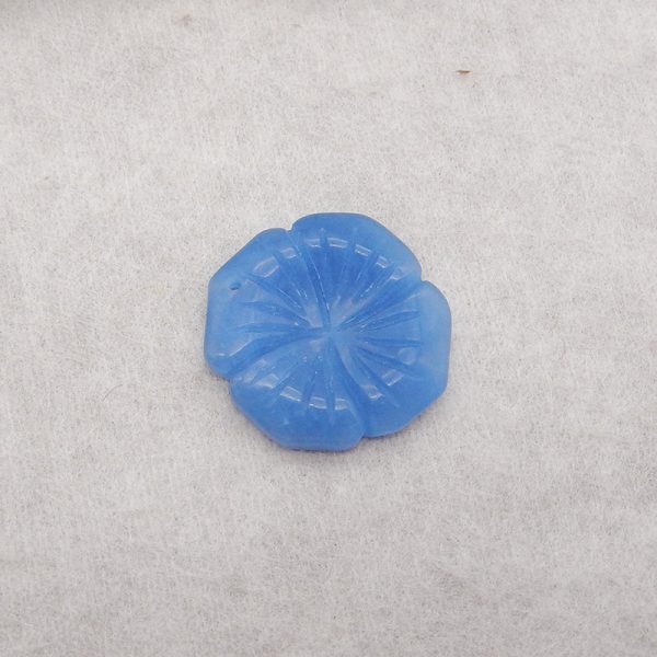 Carved Blue Onyx Flower Pendant Bead,  Gemstone For Jewelry DIY Making, Popular Drilled Pendant, 23x21x4mm, 3.2g Online now