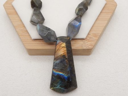 Natural Labradorite Faceted Pendant Gemstone Necklaces, Labradorite Gemstone Necklaces,47x23x10mm,6x5x4mm,19 Inch,46.8g on Sale