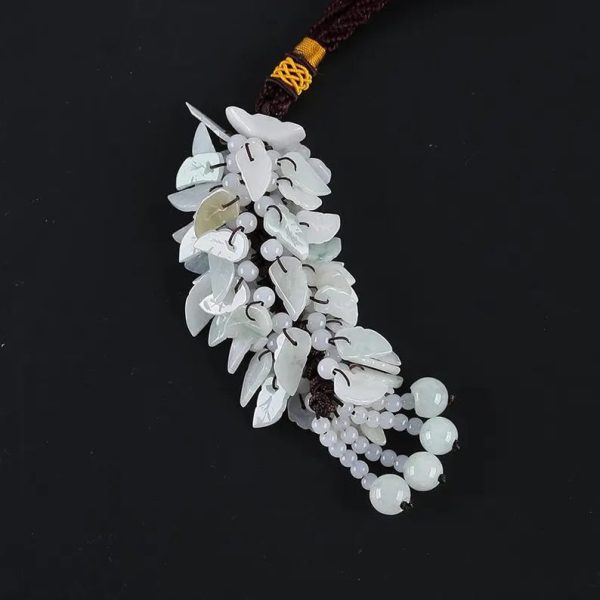 Leaf Shaped Beads Green Jade Car Charm Tassel Car Pendant Supply