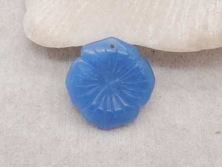 Carved Blue Onyx Flower Pendant Bead,  Gemstone For Jewelry DIY Making, Popular Drilled Pendant, 23x21x4mm, 3.2g Online now