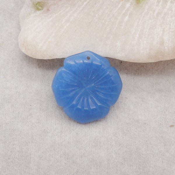 Carved Blue Onyx Flower Pendant Bead,  Gemstone For Jewelry DIY Making, Popular Drilled Pendant, 23x21x4mm, 3.2g Online now