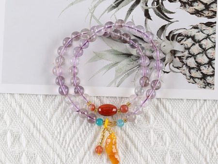 1 Strand Natural 7mm White Quartz,12mm Wood Fossil,5mm Agate And 20mm Amber Beaded Elastic Bracelet,21.3g Hot on Sale