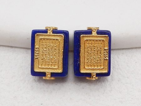 BITEFU 1Pair Silver Gold Plated Natural High Quality Lapis Lazuli Rectangle Gemstone Earring beads 3g Fashion