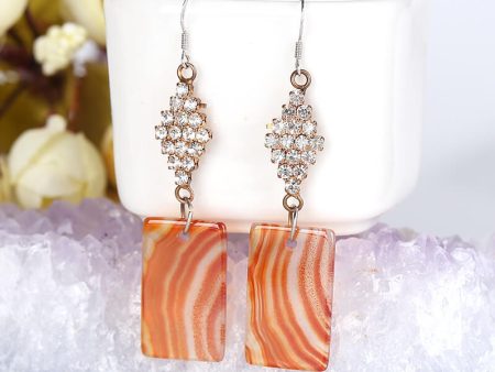 Orange stripe Agate Rectangle stone earrings Dangle earrings, 25x25x2mm, 6.1g Online