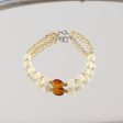 1 Strand Natural 4mm Yellow Quartz And 6mm Shell  Beads Bracelet,17-19cm,4×3mm,6mm,9×6mm,5.8g Fashion