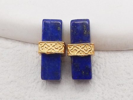 BITEFU 1Pair Silver Gold Plated Natural High Quality Lapis Lazuli Rectangle Gemstone Earring beads 1.5g Supply