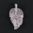 New Natural Rose Quartz Handcarved Leaf Pendant,925 Sterling Silver Pinch Bail,59x32x7mm,11.2g Online Sale