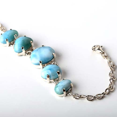 New Natural Stone larimar Handmade Sterling Silver 925 Fashion Buckle Bracelet, 18cm, 11.9g Sale