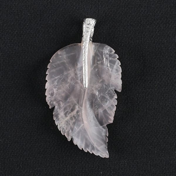 New Natural Rose Quartz Handcarved Leaf Pendant,925 Sterling Silver Pinch Bail,60x33x7mm,13g Fashion