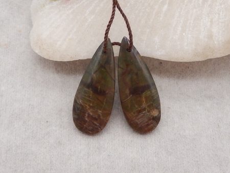 1 Pair Natural Mushroom Jasper Teardrop Gemstone Earrings Beads, Drilled Stone Earring Pair, Gemstone For Jewelry DIY Making, 25x9x4mm, 3g For Sale