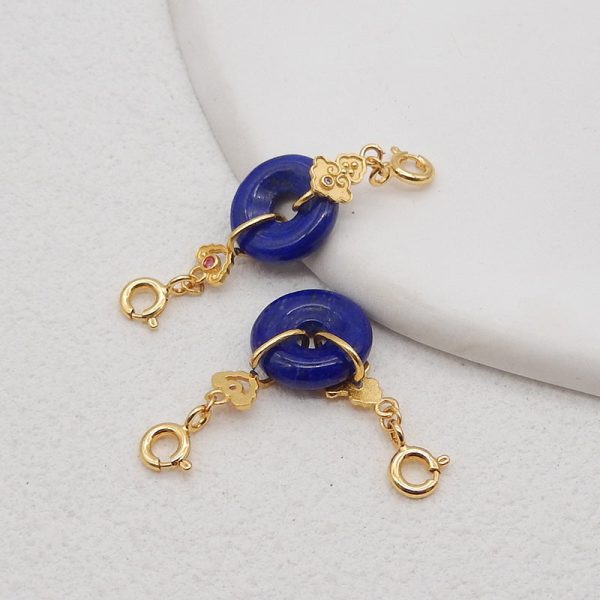 BITEFU 1Pair Silver Gold Plated Natural High Quality Lapis Lazuli Auspicious Clouds Flat Round Gemstone Earring beads 2.8g Online Hot Sale