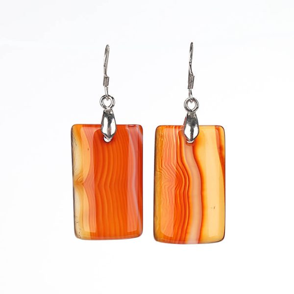 Red stripe Agate Rectangle Drop earrings, natural stone earrings, 21X16X5mm, 9.9g For Discount