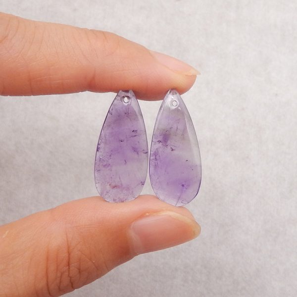 New Natural Stone Amethyst Teardrop Earring Beads, Drilled Earrings For Jewelry DIY Making, Purple Stone Earrings, 24x10x4mm,3.1g Online now