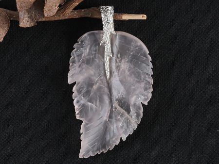 New Natural Rose Quartz Handcarved Leaf Pendant,925 Sterling Silver Pinch Bail,60x33x7mm,13g Fashion