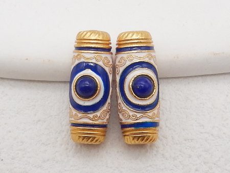 BITEFU 1Pair Silver Gold Plated Natural High Quality Lapis Lazuli Tube Gemstone Earring beads 3.1g Online