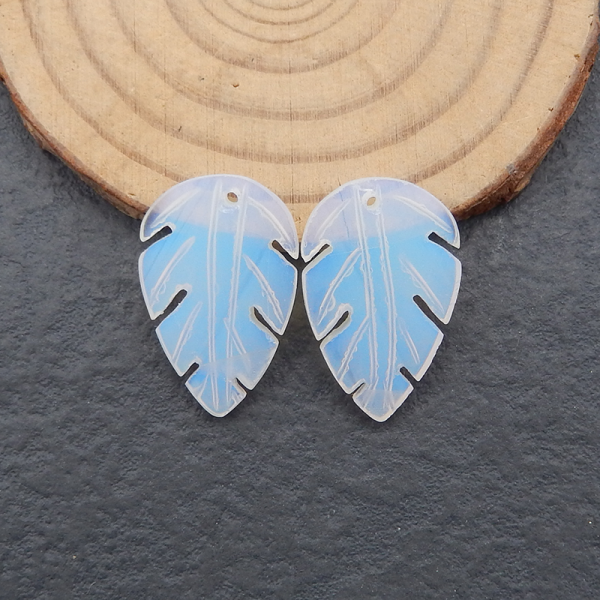 Opalite Carved Leaf Shape Earring Beads, 24x15x3mm, 3.2g Sale