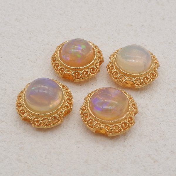 1 Pair Silver Gold Plated Natural High Quality Opal Earring Beads,Jewelry DIY Making,13x9mm, 2.4g Online now