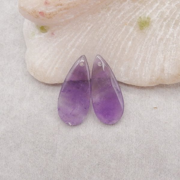 New Natural Stone Amethyst Teardrop Earring Beads, Drilled Earrings For Jewelry DIY Making, Purple Stone Earrings, 24x10x4mm,3.1g Online now