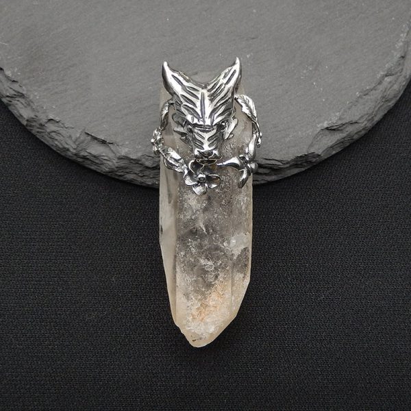 New! Natural Crystal Gemstone 925 Sterling Silver Wolf Head Pendant, Wolf Head Jewelry, 52x20x20mm, 22g Discount