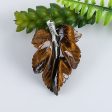 New Natural Tiger-Eye Handcarved Leaf Pendant,925 Sterling Silver Pinch Bail,59x39x7mm,20.7g Fashion