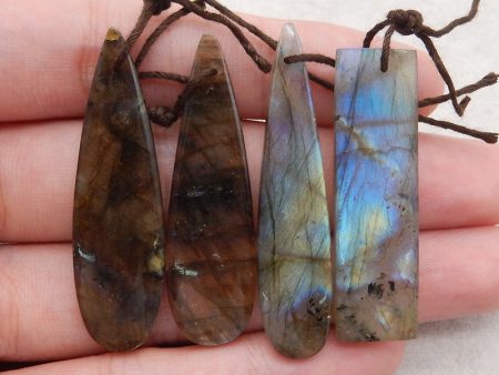 4PCS Natural Flash Labradorite Gemstone Pendant, Gem Jewelry Gift, Customized Gemstone Pendant, 42×12×4mm,48×11×4mm,18.6g Supply