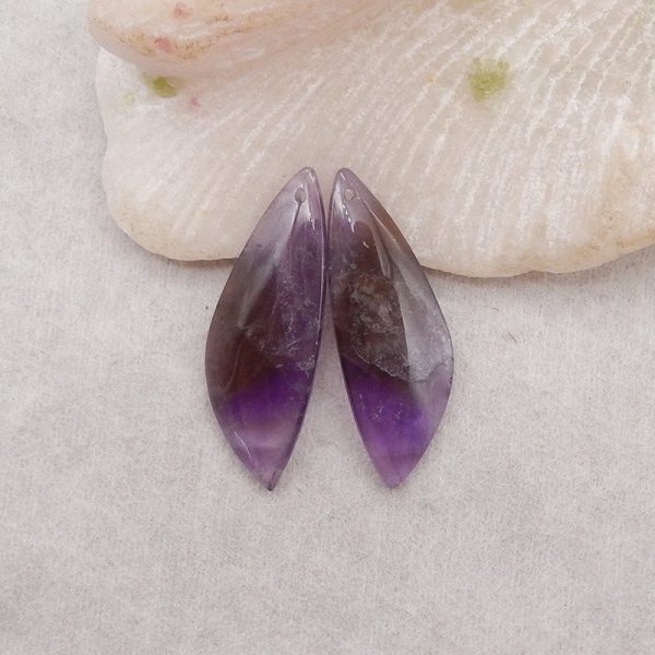 New Natural Stone Amethyst Earring Beads, Drilled Earrings For Jewelry DIY Making, Purple Stone Earrings, 35x12x4mm,5.1g Cheap