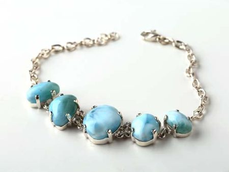 New Natural Stone larimar Handmade Sterling Silver 925 Fashion Buckle Bracelet, 18cm, 11.9g Sale