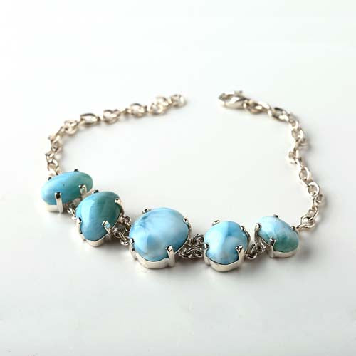 New Natural Stone larimar Handmade Sterling Silver 925 Fashion Buckle Bracelet, 18cm, 11.9g Sale