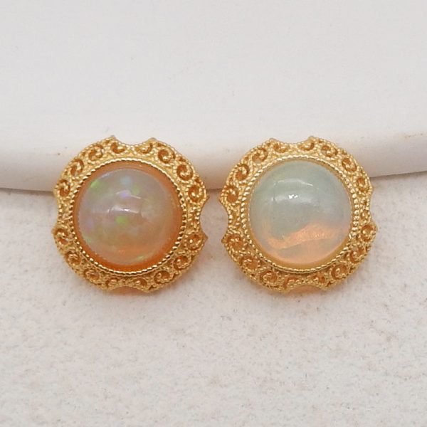 1 Pair Silver Gold Plated Natural High Quality Opal Earring Beads,Jewelry DIY Making,13x9mm, 2.4g Online now