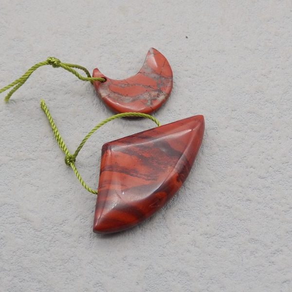 2 PCS Natural Red River Jasper Pendant Beads 30*19*7mm, 18*15*4mm, 7.3g Online Sale