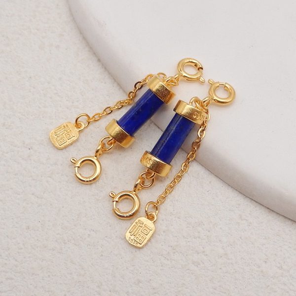 1 Pair Silver Gold Plated Natural High Quality Lapis Lazuli Gemstone Earring Beads,Jewelry DIY Making,33x5mm, 3g Online Sale