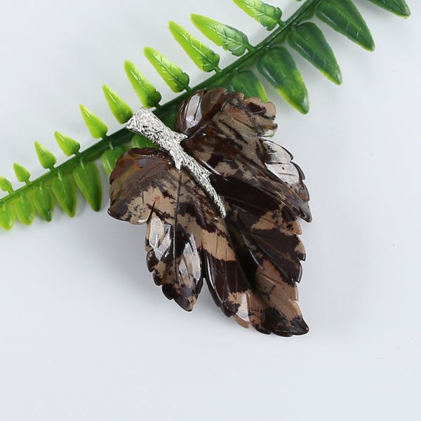 New Natural Chohua Jasper Handcarved Leaf Pendant,925 Sterling Silver Pinch Bail,58x43x7mm,21g Online Sale