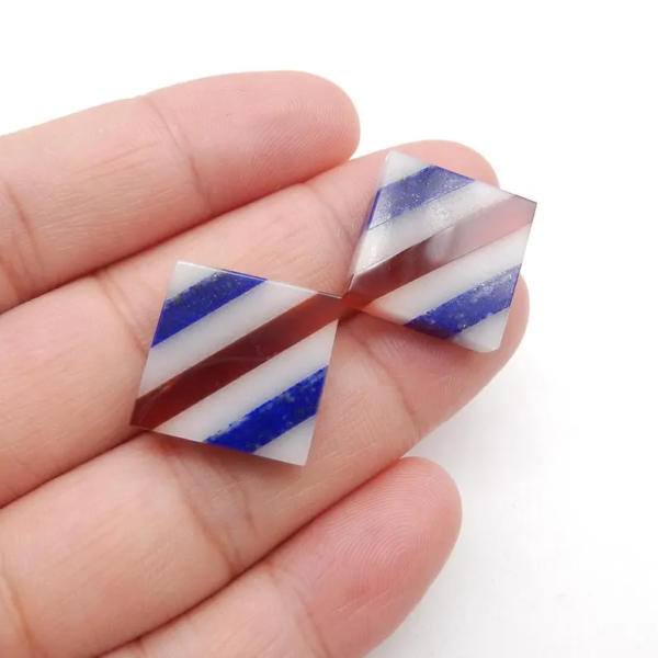 Lapis Lazuli, Red Agate, White Jade Intarsia Gemstone Cabochons Bead, 22x4mm, 5.5g Supply