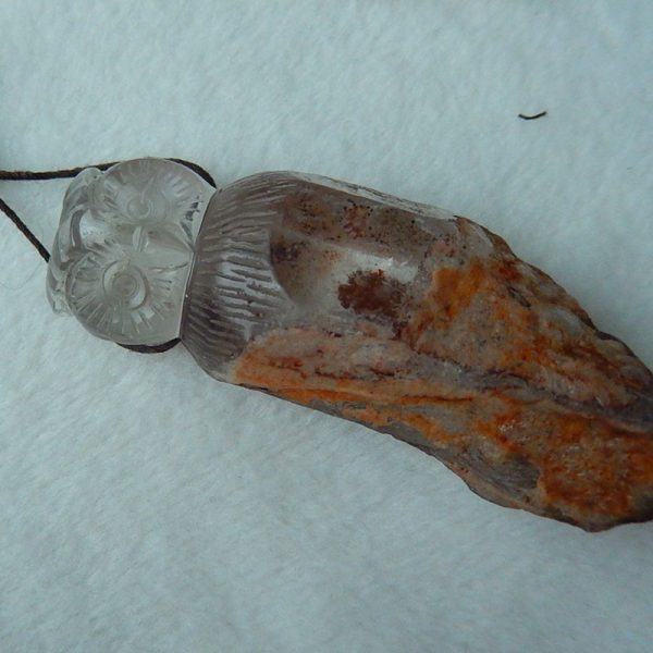 1 PC Natural White Quartz Crystal Carved Owl Pendant Bead Supply