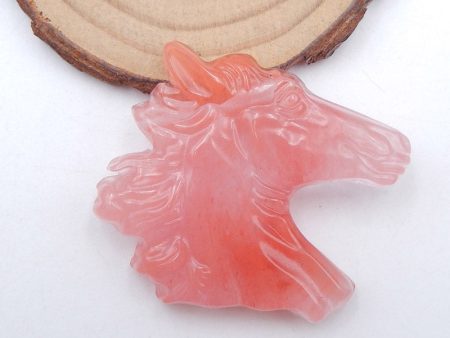 Volcano Cherry Quncortz Carved horse head Pendant Bead 43x40x9mm, 19.4g Sale