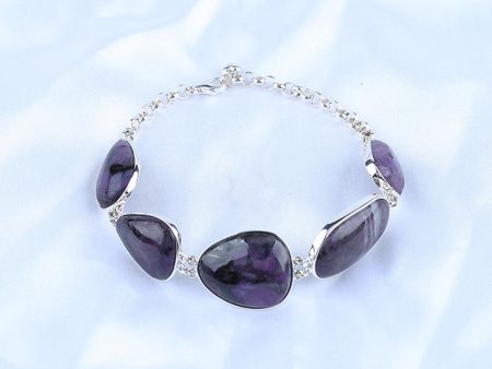 Natural Sugilite Bracelet with Adjustable 925 Sterling Silver 8.5 Inches, 26x15x6mm, 20x13x6mm, 23.6g For Sale